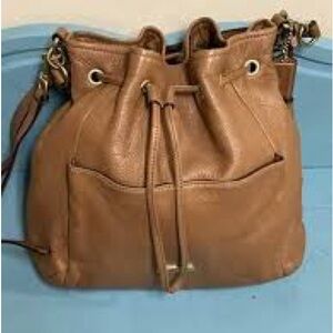 Coach Avery tan brown leather drawstring bucket bag